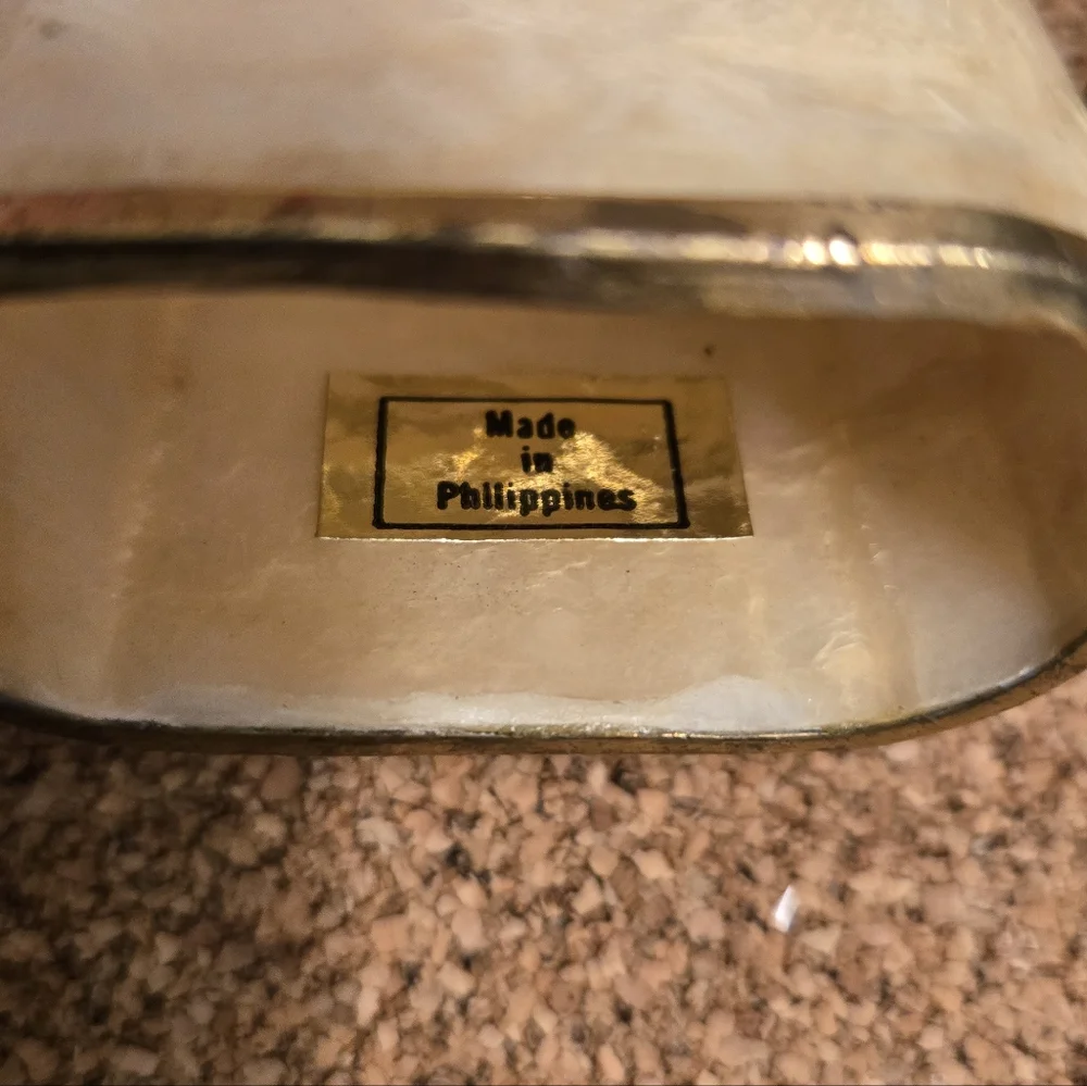 Capiz Shell Napkin Rings Holders Banded With Metal Set Of 6 Philippines Vintage